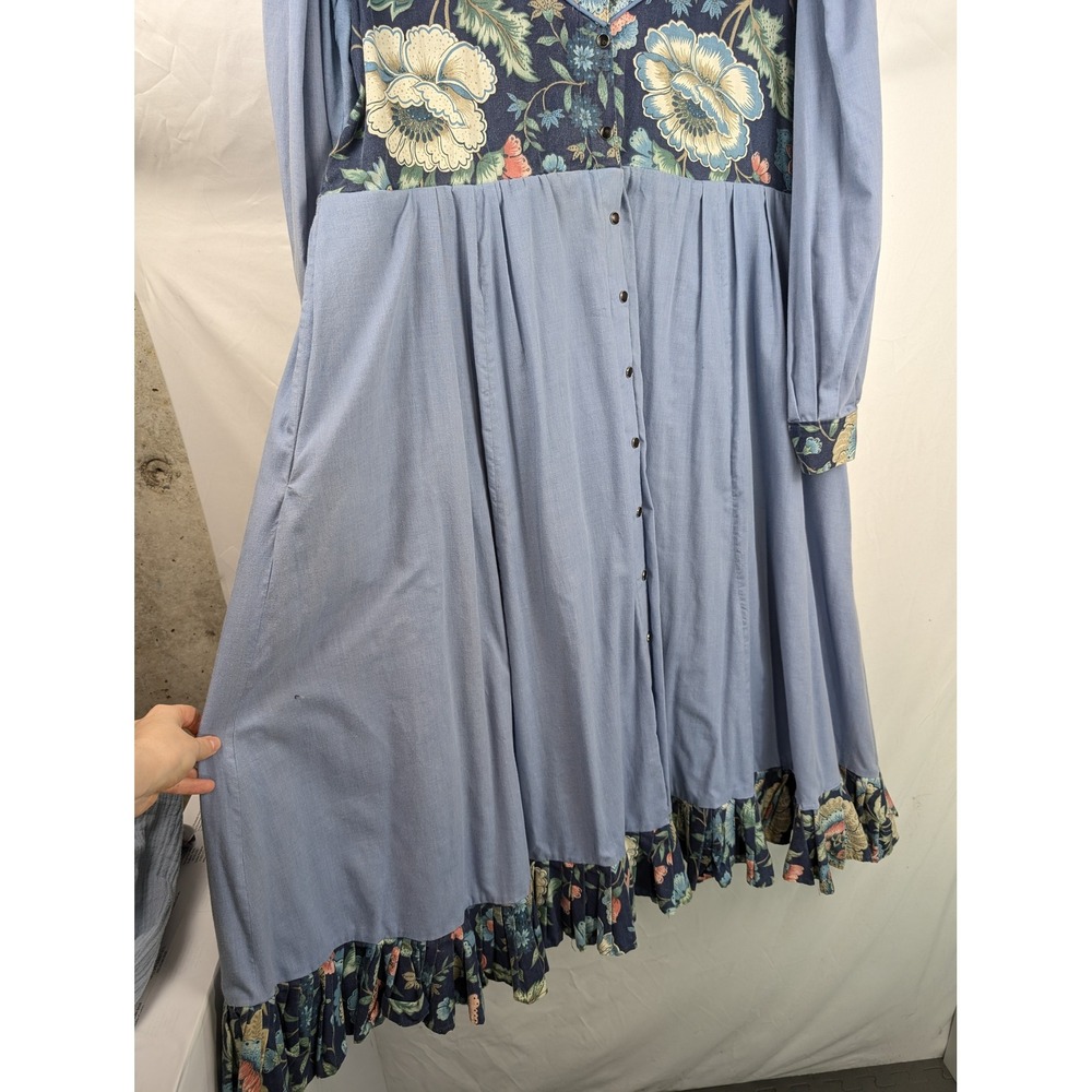 Vintage Handmade Floral Prairie Maxi Dress Size XL Pearl Snap Western Chambray - Picture 5 of 12